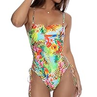 Luli Fama Women's Birds of Paradise - Square Neck Laced Up One Piece