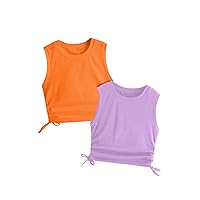 Milumia Girl's 2 Pack Ruched Knot Side Round Neck Sleeveless Basic Crop Tank Tops