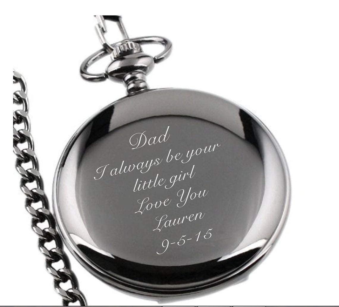 Personalized Gunmetal Pocket Watch with Gold Dial Custom Engraved Free with Gift Box - Ships from USA