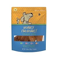 Crunchy Ears Buffalo Dog Chews, 10 Pieces - All Natural, Free Range, Healthy, Grain Free, Honey Coated & Crispy