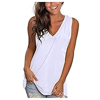 Summer Sleeveless Tank Tops Women V Neck Loose Fit Blouses Sexy Casual Plain Tunic Tee 2024 Fashion Flowy Shirts
