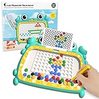 STEM Magnetic Drawing Board for Kids with 50Pcs Magnetic Beads and 1 Pen, Magnetic Dot Art Drawing Board with 10Pcs Double Sided Cards, Kids Educational Travel Toys 11.4