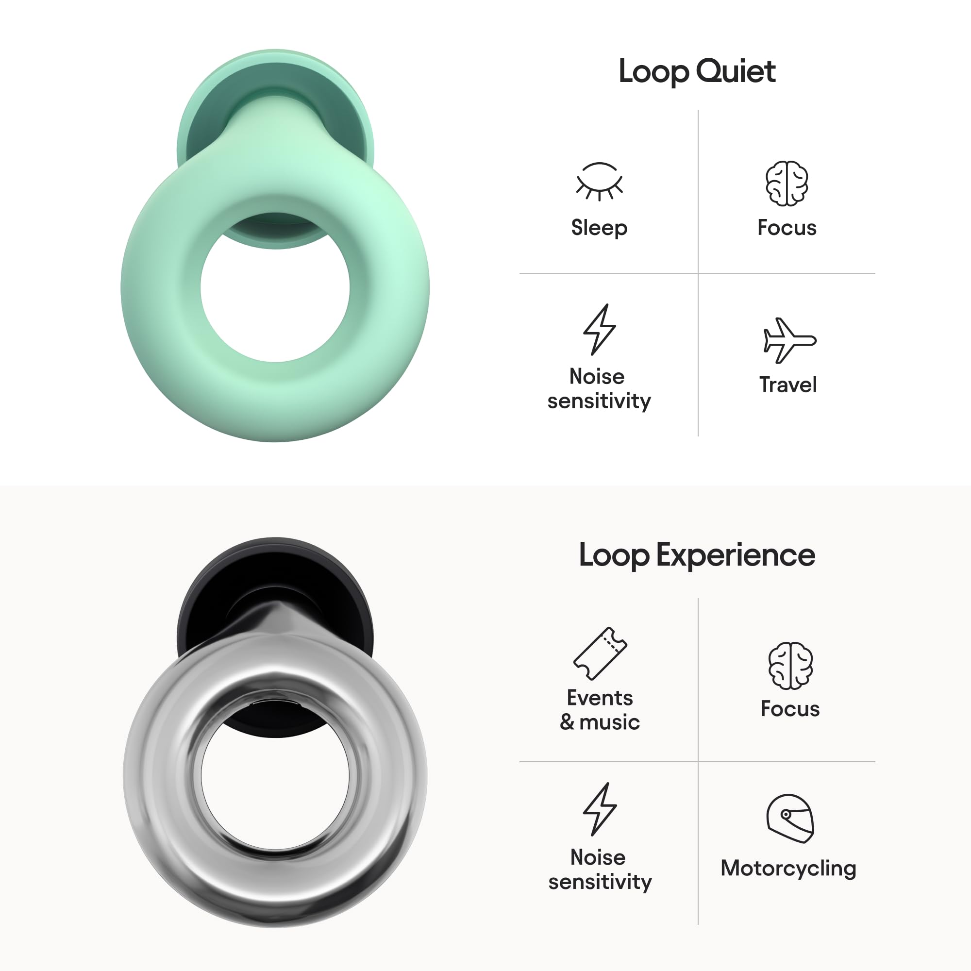 Loop Earplugs Day & Night Bundle (2-Pack) – Loop Quiet + Loop Experience | Reusable Ear Plugs for Sleep, Noise Sensitivity, Music & More | 26 dB/18 dB Noise Reduction