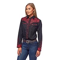 Rodeo Clothing Women’s Western Casual Button Down Shirt, Embroidered Cowgirl Country Outfit Shirts for Women