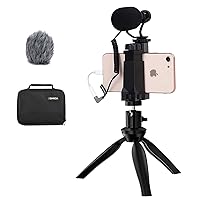 Comica CVM-VM10-K2 Smartphone Microphone with Tripod, Shotgun Video Mic for iPhone and Android Phone, Vlogging Kit for Youtube Recording Facebook Live, 3.5 mm TRRS