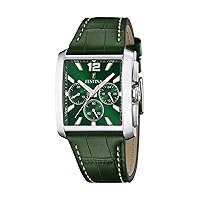 Festina F20636/3 Men's Analogue Quartz Watch with Leather Strap, silver-green, Ribbon