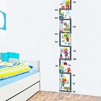 Cartoon Cute Robot Climbing Stairs Playing Game Happy Life Height Sticker, Growth Height Chart Measuring Removable Wall Decal, Children Kids Baby Home Room Nursery DIY Decorative Wall Mural