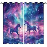 Fantasy Unicorn Blackout Curtains for Girls Boys Kids Teens Home Decor, Cute Starry Sky Stars Galaxy Grommet Thermal Insulated Drapes Darkening Window Curtain for Bedroom Living Room, 42 x 45 Inch