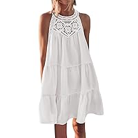 Eyelet Dress for Women, Women's Cutout Casual Sleeveless A Line Tank Top Mini Beach Vacation Dresses Flowy Dresses