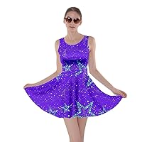 CowCow Womens Starry Night with Shiny Silver Stars and Stripes Space Galaxy Skater Dress, XS-5XL