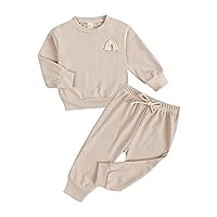 Boys Suit Infant Toddler Newborn Baby Boys Long Sleeve Rainbow Solid Sweatshirt Blouse Tops 9 (Khaki, 12-18 Months)