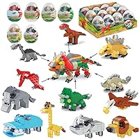 Prefilled Easter Eggs with Toys Dinosaurs Building Blocks, Jungle Animals Building Kit for Boys Easter Basket Stuffers Easter Egg Fillers Party Favors Classroom Events 12 PCS