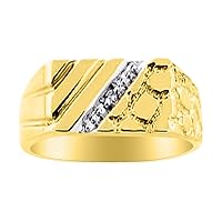 Rylos Mens Diamond Ring Sterling Silver or Yellow Gold Plated Silver