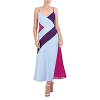 BCBGMAXAZRIA Women's Sleeveless V Neck Color Blocked Maxi Dress