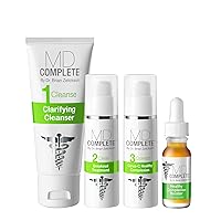 MD Complete Bundle Pack of 3-Step Acne Clearing System with Skin Clearing Healthy Complexion Booster Serum