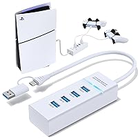 USB Hub for PS5, 4-Port USB 3.0 Splitter, Hiht-Speed USB Charging Hub for PS5 Slim Console, PS5 USB Port Expander, USB C to USB 3.0 Hub with 0.66ft Extended Cable
