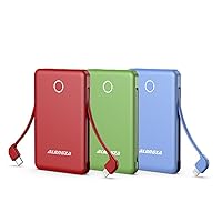 Alongza 3 Packs Portable Phone Charger with Built in Cable Small Power Bank, Slim Lightweight USB Battery Pack External Cell Phone Charger for Samsung, iPhone, iPad and More