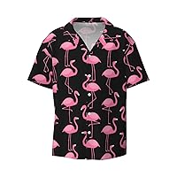 Funny Flamingo Men's Short-Sleeved Shirt, Casual Fashion Printed Shirt with Pocket