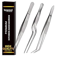 Kitchen Cooking Tweezers Culinary,3 Piece Set Stainless Steel Tweezer Precision Tongs Offset Tip for Cooking Food Design styling(6.3-Inch)