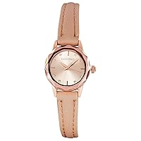 Ellen Tracy Womens Faceted Leather Band Watch One Size Beige/Rose Gold