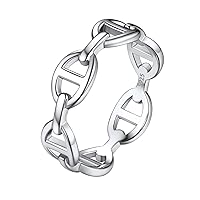 Silvora 925 Sterling Silver Mariner Chain Link Rings, Chain Rings for Women Men Vintage Eternity Band Ring Jewelry Size 6-12