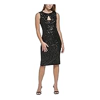 Calvin Klein Womens Petites Sequined Short Cocktail and Party Dress Black 2P