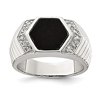 925 Sterling Silver Solid Polished Open back Mens Cubic Zirconia and Simulated Onyx Ring Jewelry for Men - Ring Size Options: 10 11 9