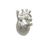 White Toned Large Anatomical Heart Adjustable Size Fashion Ring
