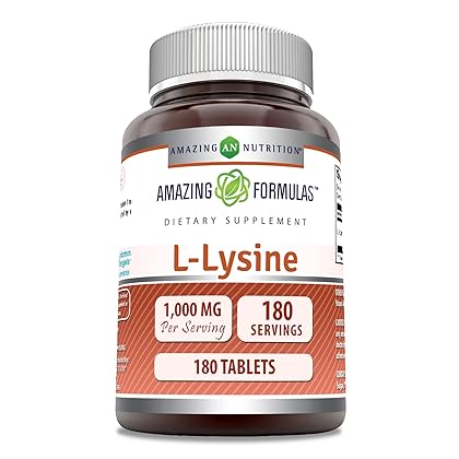 Amazing Formulas L-Lysine 1000mg Amino Acid Vitamin Supplement 180 Tablets | Non-GMO | Gluten Free | Made in USA