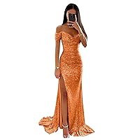 Sparkly Sequin Prom Dresses Long with Slit Spaghetti Strap Mermaid Formal Evening Gowns 2024
