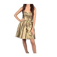 Blondie Womens Yellow Shimmering Sleeveless Strapless Mini Fit + Flare Prom Dress Size 9