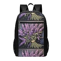 Lavender Bouquet Print Simple Sports Backpack, Unisex Lightweight Casual Backpack, 17 Inches