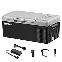 Setpower FC15 Portable 12v Refrigerator, -4℉-68℉ Fast Cooling Car Refrigerator, 15L/15.8Qt Car Fridge Portable Freezer with 12/24V DC & 110/240V AC, Electric Cooler (Black&Grey, 15L With AC Adapter)