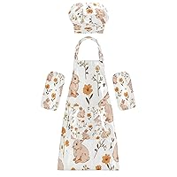 Cute Rabbit 3 Pcs Kids Apron Toddler Chef Painting Baking Gardening (with Pockets) Adjustable Artist Apron for Boys Girls-M