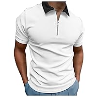 Mens Golf Shirts 1/4 Zipper Short Sleeve Polo Shirts Casual Summer Solid Color Collared T-Shirt for Men
