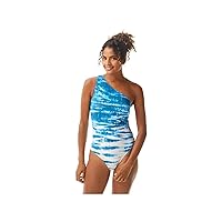 Vince Camuto Women's Blue Tie Dye Stretch Lined Strappy-Side Moderate Coverage Cutout One Shoulder One Piece Swimsuit 4