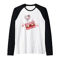 Retro Valentine Day Graphic Shirt Cassette Heart Love 80s 90 Raglan Baseball Tee
