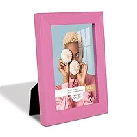 Renditions Gallery 4x6 inch Picture Frame Modern Style Wood Pattern and High Definition Glass Ready for Wall and Tabletop Photo Display, Pink Frame