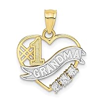 10k CZ Cubic Zirconia Simulated Diamond With Rhodium Number 1 Grandma In Love Heart Pendant Necklace Jewelry Gifts for Women