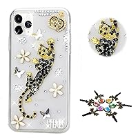 STENES Sparkle Case Compatible with Samsung Galaxy S21 Ultra Case - Stylish - 3D Handmade Bling Leopard Crown Flowers Rhinestone Crystal Diamond Design Cover Case - Gold