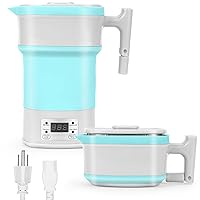 Travel Foldable Electric Kettle, 800ml Food Grade Silicone Small Electric Kettle, 304 Stainless Steel with Auto Shut-Off & Boil Dry Protection, Dual Voltage Kettle Boiling Water for Tea Coffee Water
