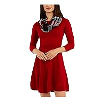 Womens Red 3/4 Sleeve Crew Neck Above The Knee A-Line Dress Juniors S