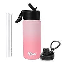 16 oz Kids Water Bottle- Stainless Steel Vacuum Insulated Water Bottles, Keep Water Cold or Hot, Leakproof Wide Mouth Thermos Sports Metal Water Bottle With Straw/Spout lid (Pink, 16oz)