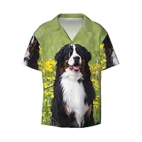 Interesting Bernese Mountain Dog Men's Summer Short-Sleeved Shirts, Casual Shirts, Loose Fit with Pockets