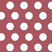 Polka Dot Party Napkins - 40 Count | 2 Packages of 20CT Lunch Napkins | Big Dots Maroon/White Design