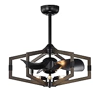 Warehouse of Tiffany Nicklas 26-inch Matte Black and Imitation Wood 6 Lights 3 Blades Fandelier with Remote
