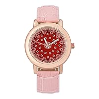 Red Bandana Pattern Women's Elegant Watch PU Leather Band Wrist Watch Analog Quartz Watches