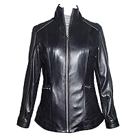 12P Size Women Petite Fashion 4189 Soft Leather Rider Jacket Long Black