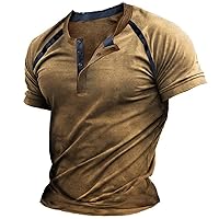 Mens Vintage Distressed Short Sleeve Henley Shirts Retro Slim Fit Button Up Tee Shirts Workout Active Sports Hiking T-Shirts