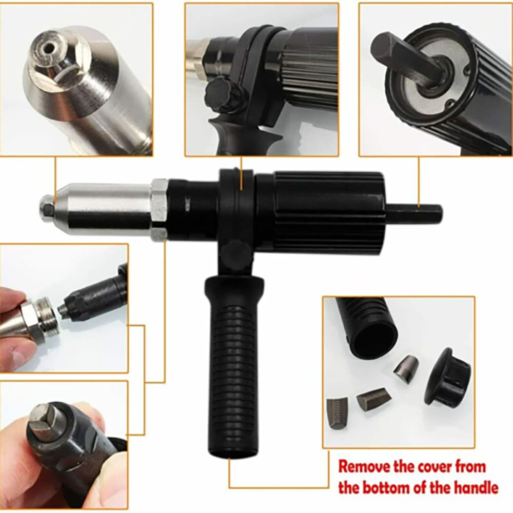 YWHWLX Electric Rivet Gun Adapter with 2.4/3.2/4.0/4.8mm Diameter Rivet Head Bit and Handle Wrench for Cordless Electric Drill Electric Rivet Tool